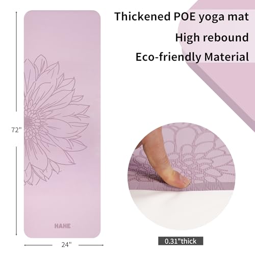 HAHE Yoga Mat Thick (8MM,1/3"), Eco-Friendly POE Non Slip Yoga Mat, High Rebound & Shock Absorption, Anti-Tear & Sweat-Resistant for Yoga, Fitness, Home, Workouts, Large Pilates Mats 72"x24" with Carrying Strap - color: Taro Purple