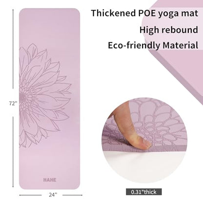 HAHE Yoga Mat Thick (8MM,1/3"), Eco-Friendly POE Non Slip Yoga Mat, High Rebound & Shock Absorption, Anti-Tear & Sweat-Resistant for Yoga, Fitness, Home, Workouts, Large Pilates Mats 72"x24" with Carrying Strap - color: Taro Purple