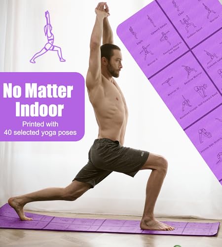 Foldable Instructional Yoga Mat with Poses Printed On It (Purple)