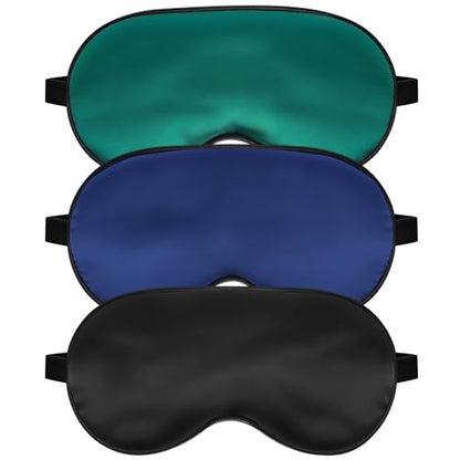 Silk Sleep Mask, Blackout Sleeping Eye Mask with Adjustable Strap 3 Pack | Soft Blindfold for Men & Women Side Sleeper, Pressure-Free Eye Cover, Eyeshade for Travel Nap Gift (Black,Blue,Green) - color: Black+blue+green