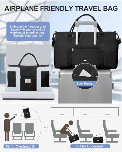 Gym Bag Womens Mens with Shoes Compartment Travel Duffel Bag for Women for Plane Sport Gym Tote Bags Swimming Yoga Weekend Overnight Carry on Bag Hospital Holdalls 4Pcs Set Black - color: P1-Black