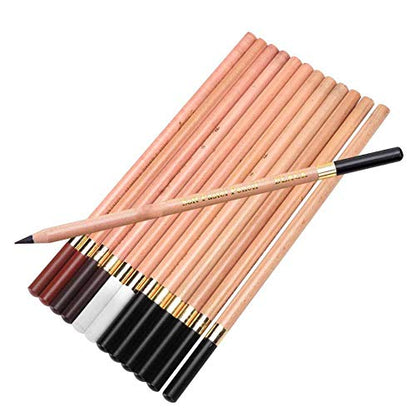 hong 12PCS 4 Colors Sketching Pencils Wooden Charcoal Drawing Pencil Art Supplies with Gift Box for Art Students, Beginners, Professional Painter, White/Sanguine/Sepia/Black Charcoal Pencils