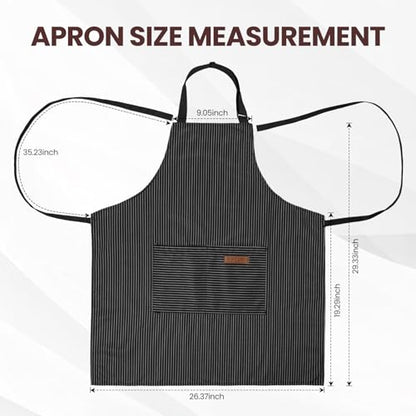 Serrenf 2 Pack Apron, Cooking Kitchen Aprons, Adjustable Bib Apron with 2 Pockets for Men Women Chef Apron - color: Black/Brown Pinstripe