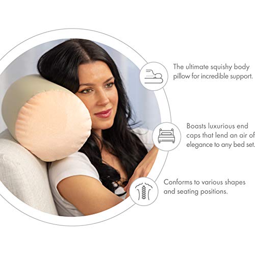 Microbead Bolster Neck Roll Pillow, 14x8 in Cylinder Tube, Off White Cream | Silky feel fabric helps prevent wrinkles & hair breakage; feather-light beads gently cushion head & shoulders as you rest - color: Off White Cream