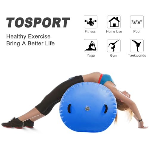 Inflatable Air Roller Mat with Pump for Gymnastics Training - color: blue+pump, size: length 100cm,diameter 75cm