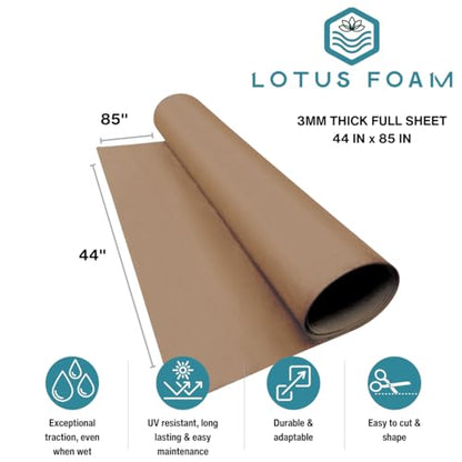 LotusFoam EVA Foam Sheet 3mm – 44"x 85" Craft Foam for Cosplay, Costumes & DIY, High Density 130 kg/m3, Heat Shapeable, Paintable, 35 Colors (Camel) - Camel - color: Camel