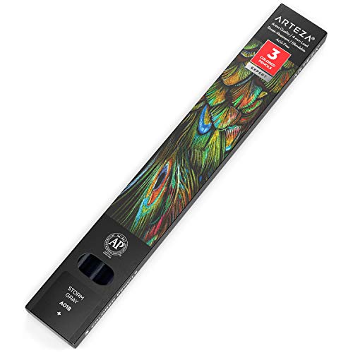 Arteza Colored Pencils, Pack of 3, A018 Storm Grey, Soft Wax-Based Cores, Ideal for Drawing, Sketching, Shading & Coloring - color: A018 Storm Gray