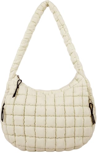 Puffer Tote Bag for Women, Large Quilted Puffer Bag with Pouch, Puffy Quilted Hobo Bag, Puff Crossbody Purse - color: 1-white