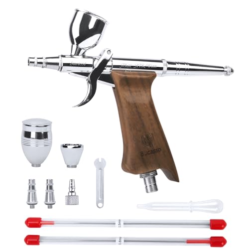 Airbrush Guns for Painting, Double Action Trigger Airbrush Kit with 0.3mm/0.5mm/0.8mm Needles/Nozzle Sets, Replaceable Fluid Cup, Airbrush Spray Set for Painting Nails Cake Tattoo - color: W001-Walnut