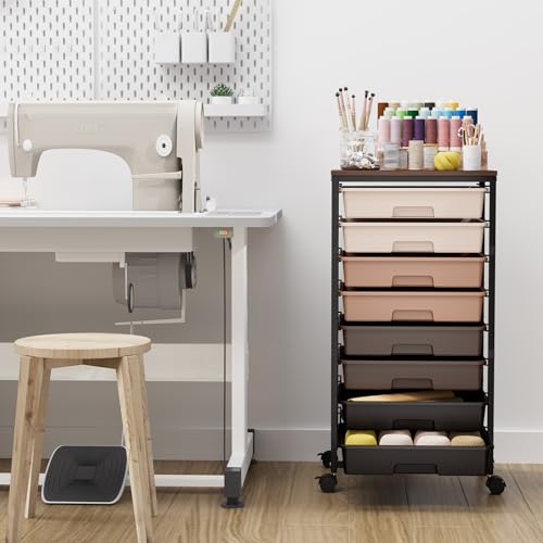 TOOLF Rolling Storage Cart with 8 Drawers,Brown - color: Brown