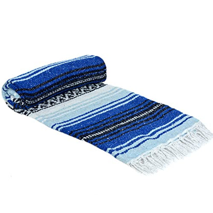 La Montana Bulk Falsa Mexican Blanket, 4 Pack, Cobalt Blue/Light Blue/White - color: Cobalt Blue/Light Blue/White