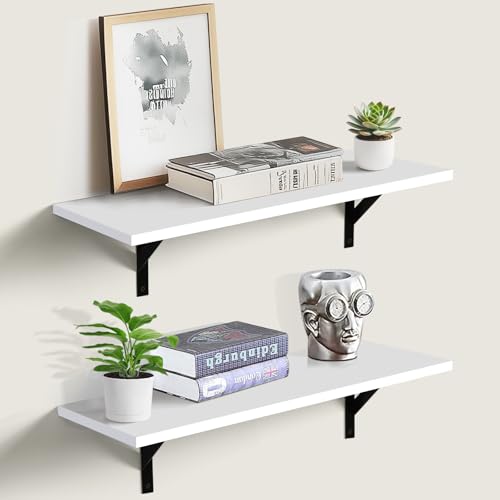 Tectocker-DOU 24" Long Floating Book Shelves for Wall, Heavy Duty, White - color: White, size: 24W×8D