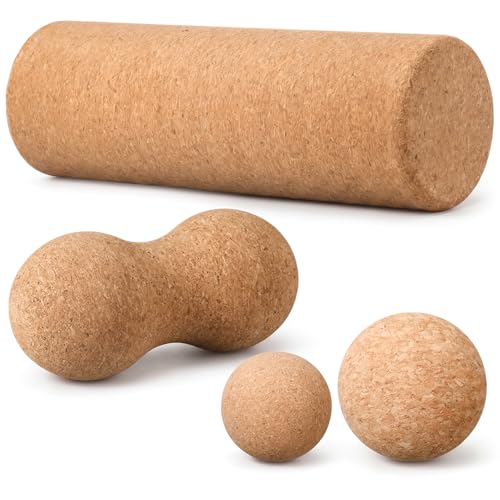 4 Pack Cork Massage Ball, L, Massage Stick Set