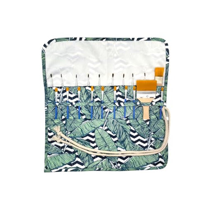 Funny live Paint Brush Holder Art Supplies, Artist Brush Holder & Storage Organizer Roll-Up Case Bag, Protect Acrylic Oil Watercolor Paintbrushes (Green Leaf 20 Slot Pockets) - color: Green Leaf 20 Slot Pockets