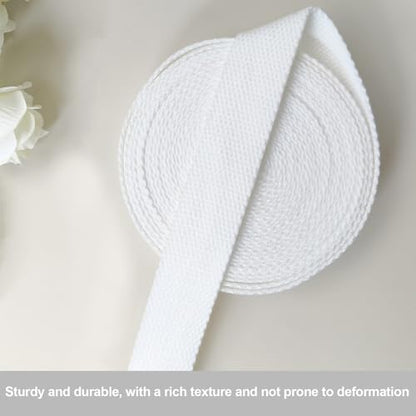Heavy‑Duty Cotton Webbing Strap 1''x6yds White for Bags | 2mm thick webbing for dog collars, backpack, bag handles, apron straps, slings, sewing repairs & DIY craft projects. - color: White