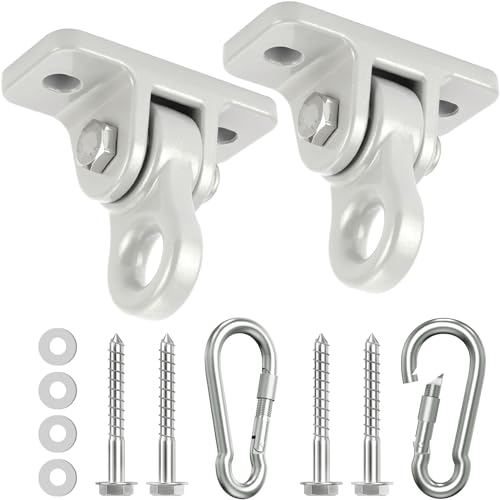 HUPBIPY Heavy Duty Porch Swing Hangers Kit, with Screws Bolts for Wooden Sets Playground Porch Patio Yoga Seat Indoor Outdoor Hanging Snap Hooks (2 Pack Silver) | Aluminum alloy construction, dual bearings, 5000-pound weight capacity, with snap hooks (2 P