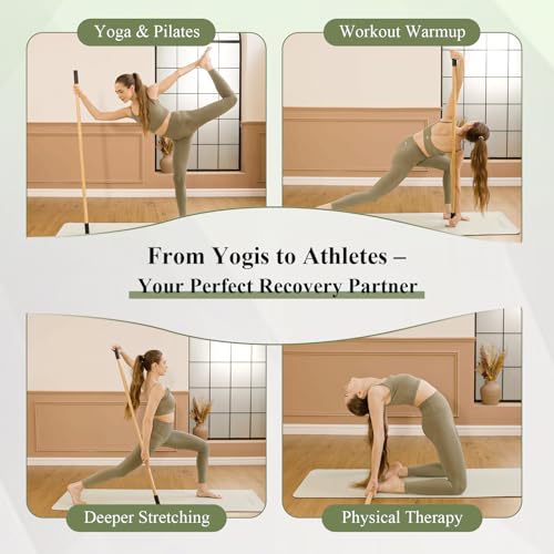 PAETA Yoga Stick for Stretching, 5ft Exercise Stick for Mobility & Flexibility, Bamboo Stretch Bar and Posture Pole with Non-Slip Grip - Includes Free Video Guide - color: Natural Bamboo