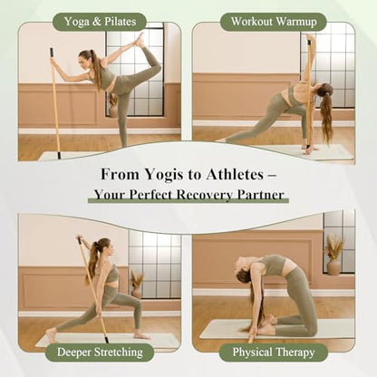 PAETA Yoga Stick for Stretching, 5ft Exercise Stick for Mobility & Flexibility, Bamboo Stretch Bar and Posture Pole with Non-Slip Grip - Includes Free Video Guide - color: Natural Bamboo
