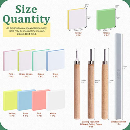 Keadic 14 Pieces Rubber Stamp Carving Blocks Kit with Rubber Carving Blocks, Carving Tools & Grindstone for Creating Artistic Prints, Card Crafting, Printmaking or Other Paper Crafts