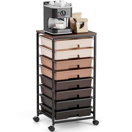 TOOLF Rolling Storage Cart with 8 Drawers,Brown - color: Brown