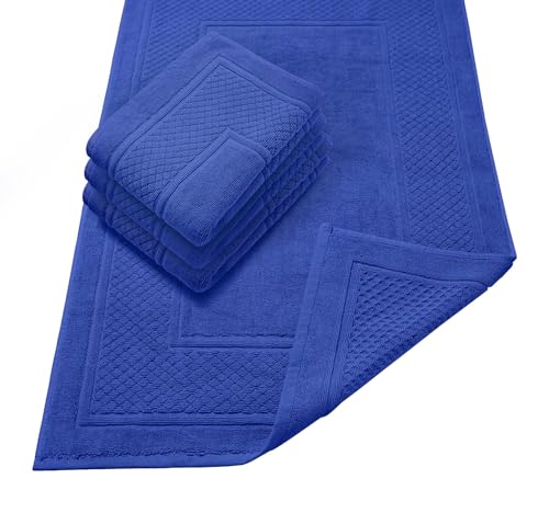 Avalon Towels Blue Bath Mat - 100% Cotton Set of 4 Absorbent Bathmat - Bathroom Mats Quick Dry Bath Mats for Bathrooms (22x34 Inches) - color: Blue, size: Pack of 4