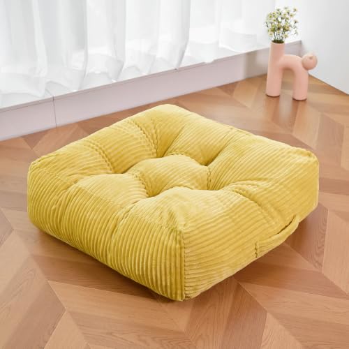 Square Floor Pillow, 6-Inch Thick Floor Cushion with PP Cotton Filling, Soft Corduroy Supportive Floor Seating for Living Room, Office, 22 x 22 Inches (Yellow, 1 Pack) - color: Yellow, size: 1 Pack