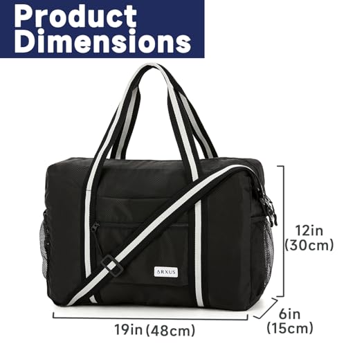 Arxus Carry On Travel Bag, Lightweight Foldable Packable Tote Bag 25L - color: Black