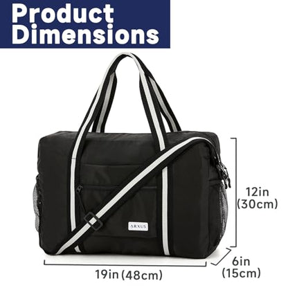 Arxus Carry On Travel Bag, Lightweight Foldable Packable Tote Bag 25L - color: Black