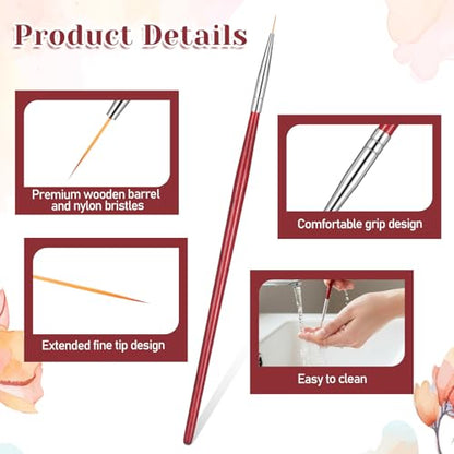 7 Pcs Rigger Artist Paint Brush, Highly Flexible Paint Brushes Extra Long Fine Point Tip Pinstriping Scroll Outlining Brush Fine Detail Paintbrushes for Watercolor Oil Gouache Pastry Cookie