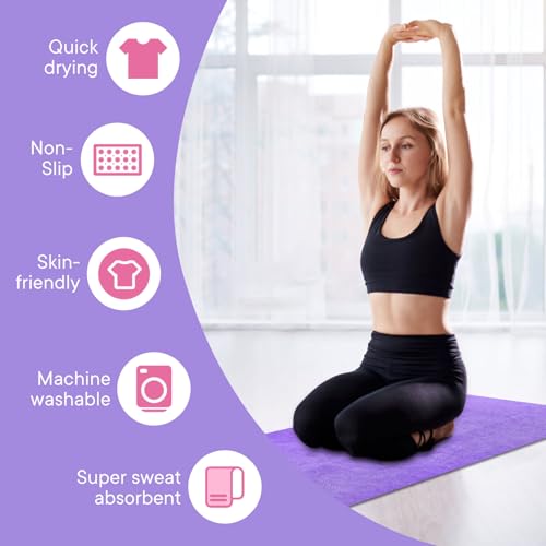 Hot Yoga Towel with Grip Dot, Non Slip Sweat Absorbent Microfiber Yoga Mat Towels for Hot Yoga, Pilates, Fitness and Workout 72inch x 24inch - color: Puprle