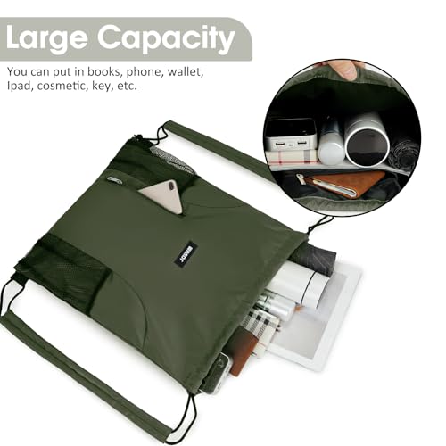WANDF Drawstring Backpack, Gym String Bag with Shoulder Pad - color: M, Dark Green, size: Medium