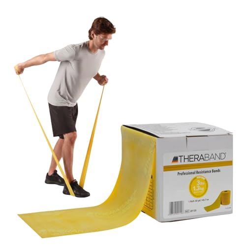 THERABAND Resistance Band, 50-Yard Roll, Latex Elastic Band for Exercise, Stretching, Physical Therapy, Yoga, Pilates, Home Workouts, Cut-to-Length, Color-Coded Levels - color: Yellow | Light