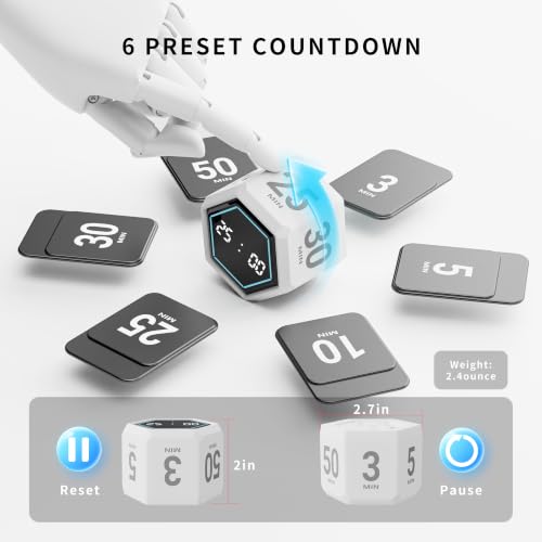Cube Productivity Timer, 3/5/10/25/30/50 Minute Presets for ADHD - color: Matte White