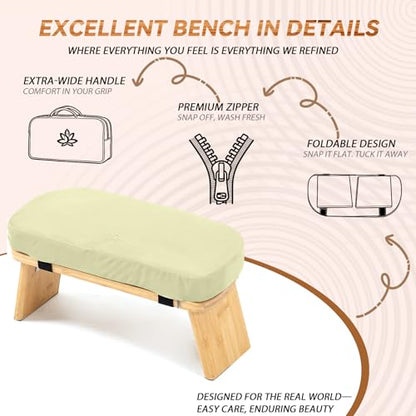 Bamboo Meditation Bench, Foldable Prayer Stool (Beige-Bag) - color: Beige-bag