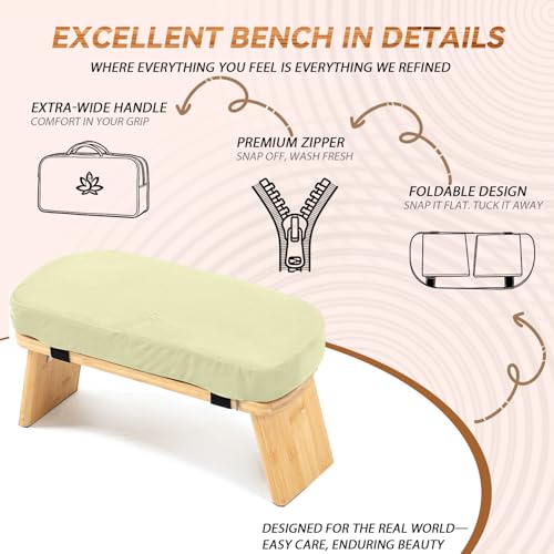 Bamboo Meditation Bench, Foldable Prayer Stool (Beige-Bag) - color: Beige-bag