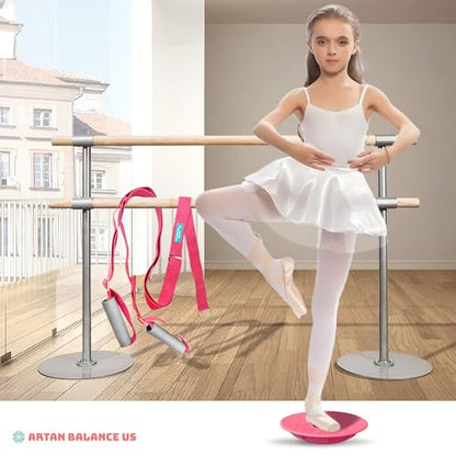 Cheer Flyer Stunt Trainer Balance Board & Leg Stretching Strap 2 Pc Set | For cheer flyers, dance, ballet, gymnastics, flexibility, stability, core strength and home practice