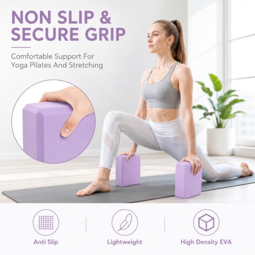 EXERZ Yoga Blocks 2 pack, Gym Blocks, Exercise Workout Fitness Bricks, Pilates Stretch Handstand Non-Slip - color: Lavender