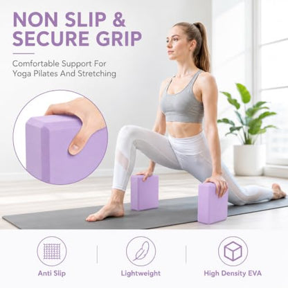 EXERZ Yoga Blocks 2 pack, Gym Blocks, Exercise Workout Fitness Bricks, Pilates Stretch Handstand Non-Slip - color: Lavender