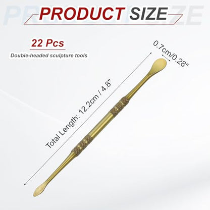 HARFINGTON 22pcs Wax Carving Tool 4.8" Double-Headed Stainless Steel Sculpture Tools Kit Modeling Engraving Sculpting Spoons for Clay Pottery Crafts Shaping, Green Gold - color: Green Gold