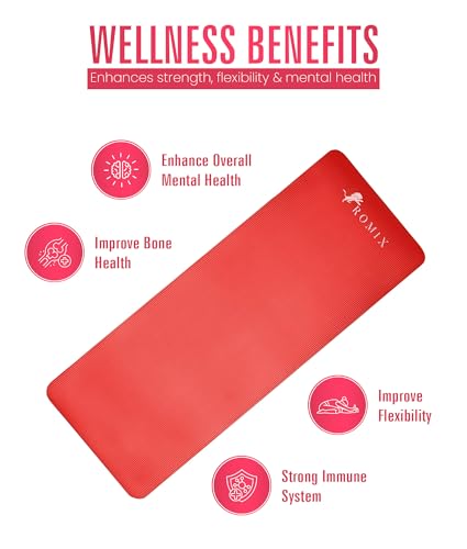 ROMIX Yoga Mat Thick 10Mm, Non-Slip Exercise Mat, 72 X 24 In, NBR - color: Red