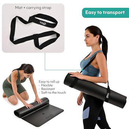 Yoga Mat Thick 5mm – Non Slip Exercise Mat Workout Surface, PU Natural Rubber Grip, Extra Large 183x68 cm Wide Design, Pilates Fitness Training, Includes Strap & Carry Bag - color: BLACK