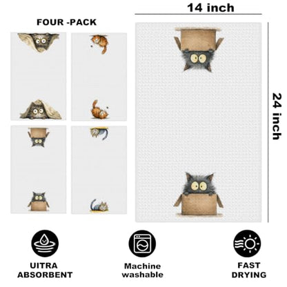 4 Pcs Funny Cat Kitchen Towels, Cute Cats Gifts Reusable Hand Towels-09 - color: Multi 1626