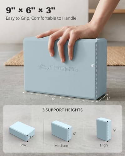 Trideer Yoga Blocks 2 Pack, Soft Non-Slip Foam Blocks with Beveled Edges for Alignment and Stretching in Yoga, Pilates, and Dance - Supportive, Lightweight, Odor Resistant, Latex-Free - color: Light Blue-2 Pack
