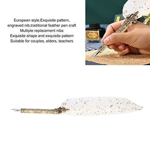 Quill Pen,Feather Pen Set,Retro Calligraphy Quill Pen with 10 Interchangeable Nib and Pen Holder Vintage Dip Ink Pen White Feather Pen for Couples Elders Teachers(White)