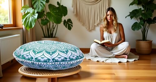 ICC Large Round seat Floor Cushion Chair Ottoman Cover, Pouf Pillow Meditation Floor Cushions Covers, Seating pouffe Throw Covers Craft Room Furniture for Sitting Cover 32" Inches Green - color: Green