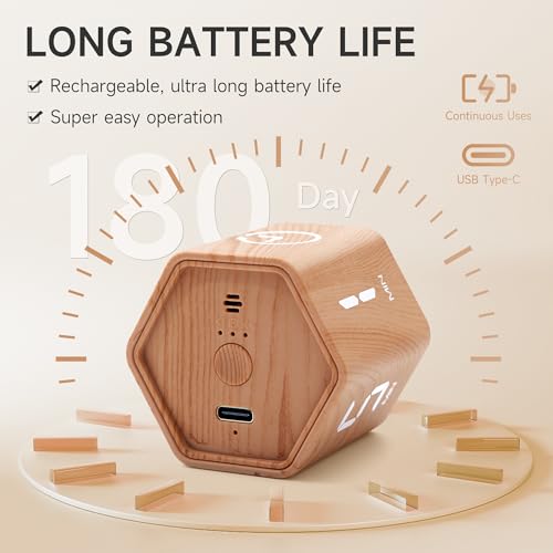 Productivity Cube Timer, 1/5/10/30/60 Min Presets, Wood Grain Finish | Gravity sensor, mute and vibration modes; ADHD-friendly desk timer for work, study, kitchen and back to school - color: Wood Grain