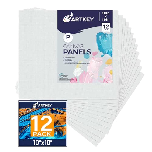 Canvas Panels 10x10 Inch 12-Pack, 10 oz Primed 100% Cotton White Blank Small Canvases for Painting, Square Flat Canvas Board for Oil Acrylics Watercolor & Tempera Paints - size: 10"x10", style: 12-Pack