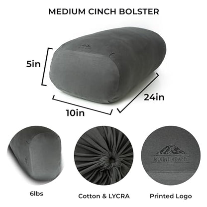 Mount Adams Firm Rectangular Yoga Bolster, 24x10x5in | 100% cotton, Dense and firm fill, Carrying handles, Restorative yoga, 8 lbs, Home and studio - color: Charcoal - Cinched Cover