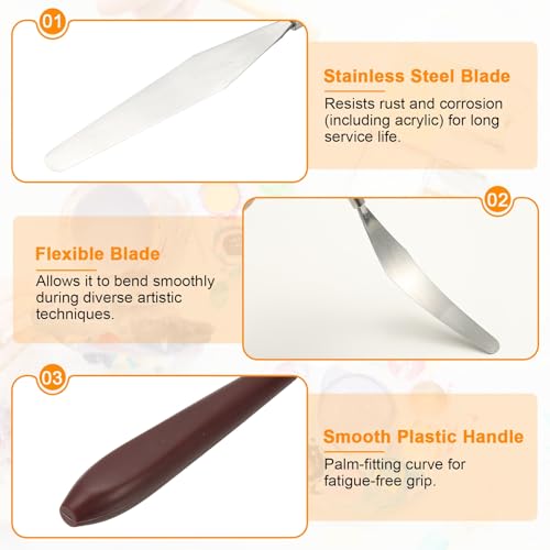HARFINGTON 2pcs Palette Knife Painting Tool 5.39"x0.91" Red/Silver | Stainless Steel, Art Spatula Pallet Knives Scrapers Tools, with Plastic Handle, for Acrylic Oil Canvas Mixing Spreading
