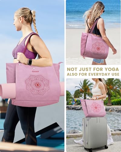 Gonex Yoga Mat Bag For Women Canvas Tote Pilates Gym Bag With Mat Carrier - color: Pink, size: Classic (15.5×5.5×14.5inch)
